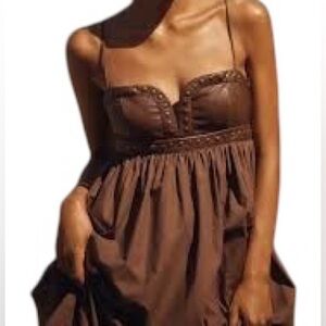 NEW Maeve Anthropologie Twofer Faux Leather Dress XS Petite Chocolate Brown NWT